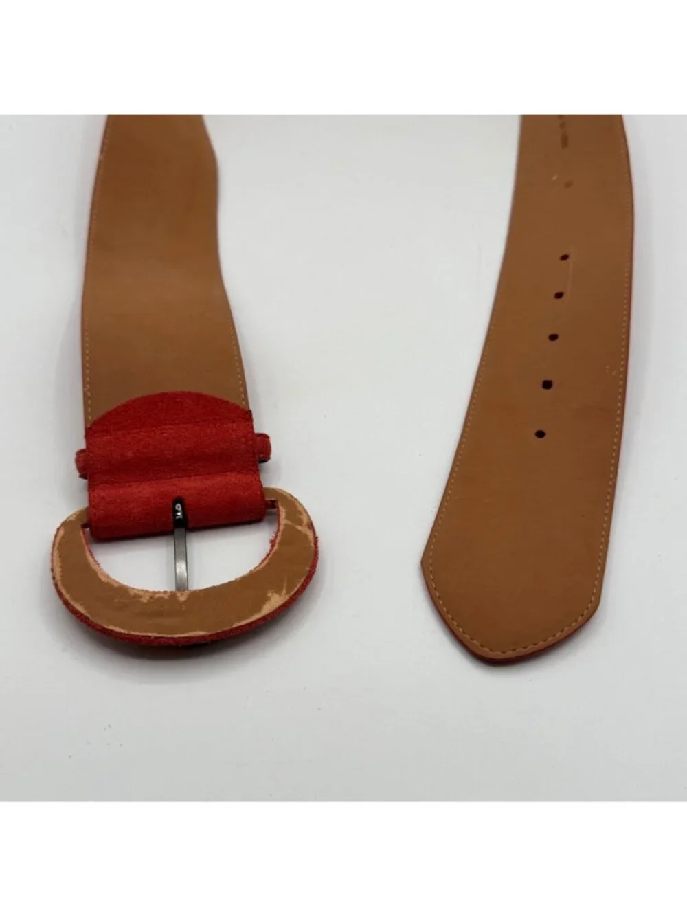 Vintage Oscar de la Renta Red Genuine Sueda Leather Studded Detail Belt Size M